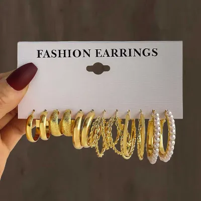 Trendy Gold Color Designer Hoop Earrings Set